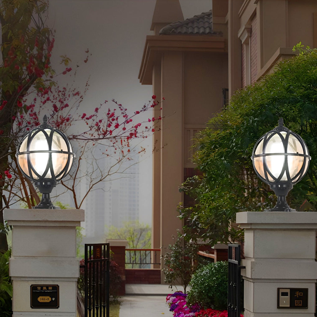 Round Glass E27 Waterproof European Style Outdoor Post Caps Lights | Kalsten