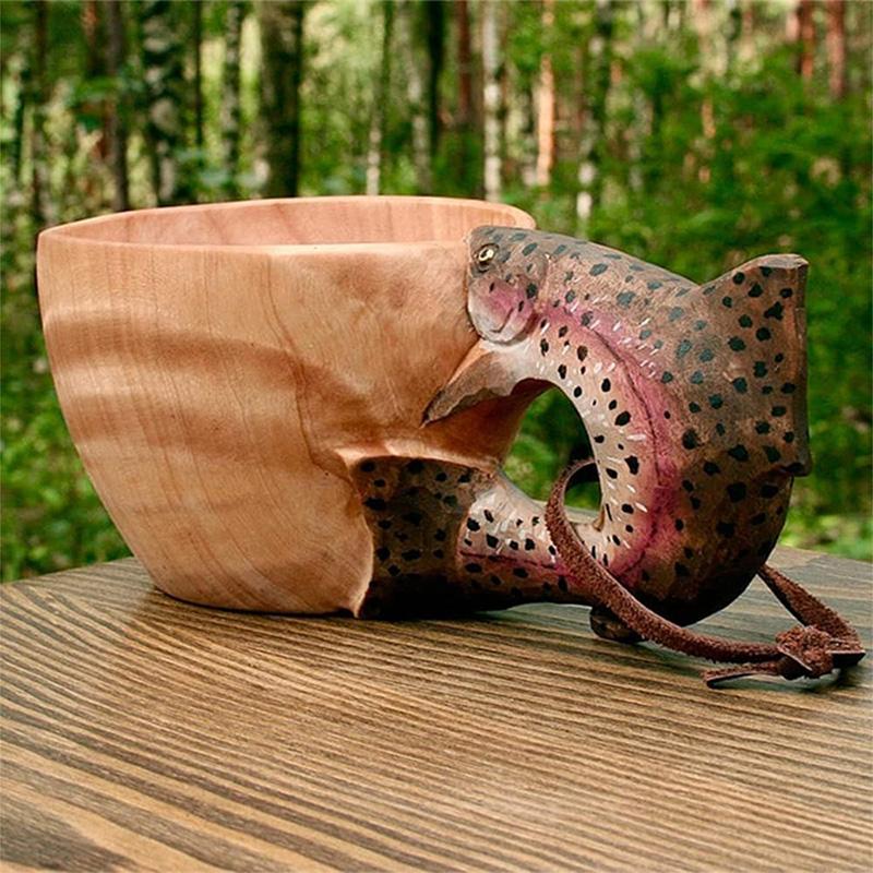 Hand-Carved Wooden Animal Mug