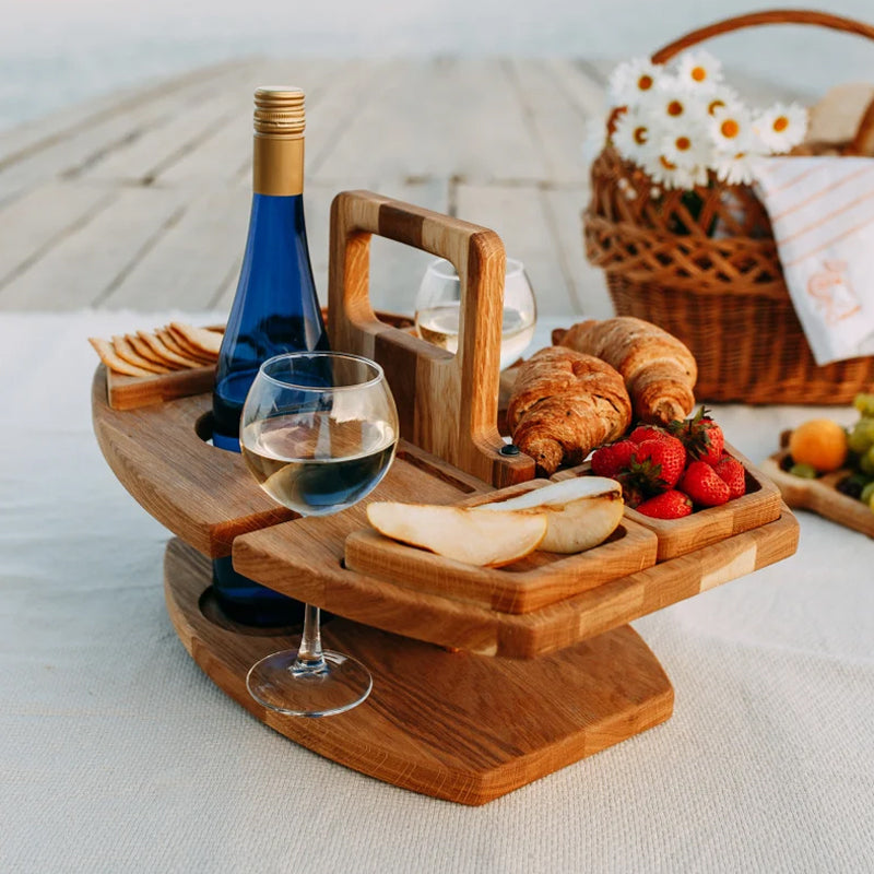 Kalsten | Compact picnic table with wooden bottle holder