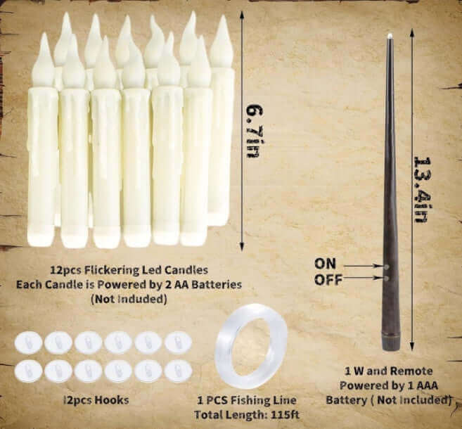 20 LED Floating Taper Candles With Candle Sticks and Magic Wand Remote Control for Home and Event Decoration | Kalsten
