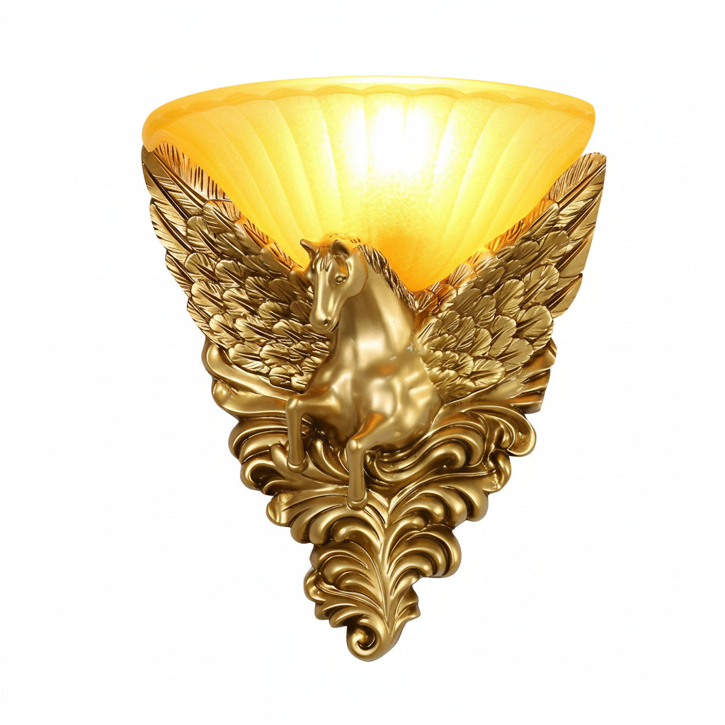 LED Wall Sconce Light – Luxury Gold Horse Head Retro Resin (37x33.5cm / 14.6x13.2in) | Kalsten