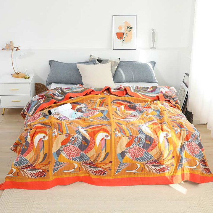Reversible Organic Cotton Quilt with Toucan Bird Pattern – Soft Eco-Friendly Bedding for Kids, Queen/King Size Options 1