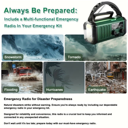 Karnz | StormMate X10 Emergency Radio with 10,000 mAh Powerbank | Solar, Crank & USB-C | LED Light, SOS Alarm & Compass | AM/FM/NOAA