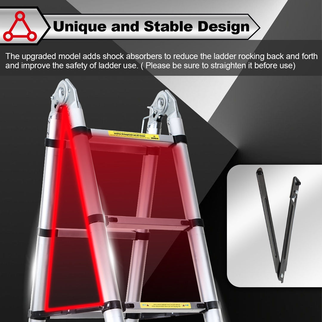 5M Aluminum Telescopic Ladder Folding Ladder with Wheels and Triangle Stabilizer | Kalsten