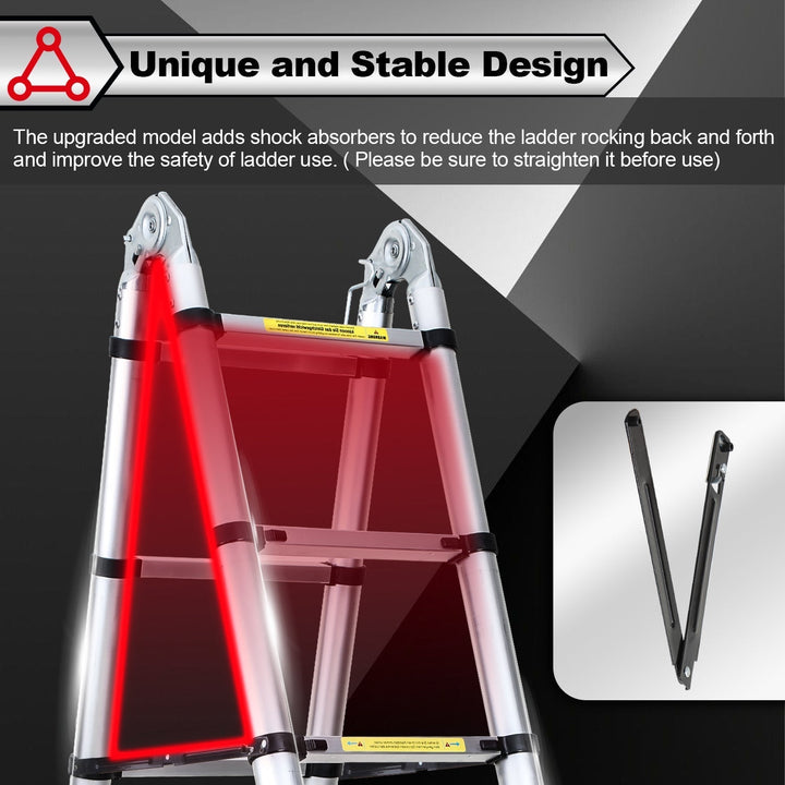 5M Aluminum Telescopic Ladder Folding Ladder with Wheels and Triangle Stabilizer | Kalsten