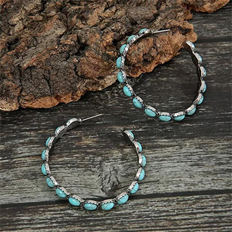 Kalsten | Vintage C-Shaped Turquoise Hoop Earrings