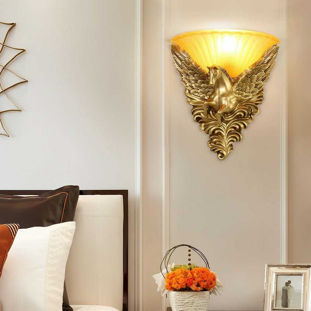 LED Wall Sconce Light – Luxury Gold Horse Head Retro Resin (37x33.5cm / 14.6x13.2in) | Kalsten