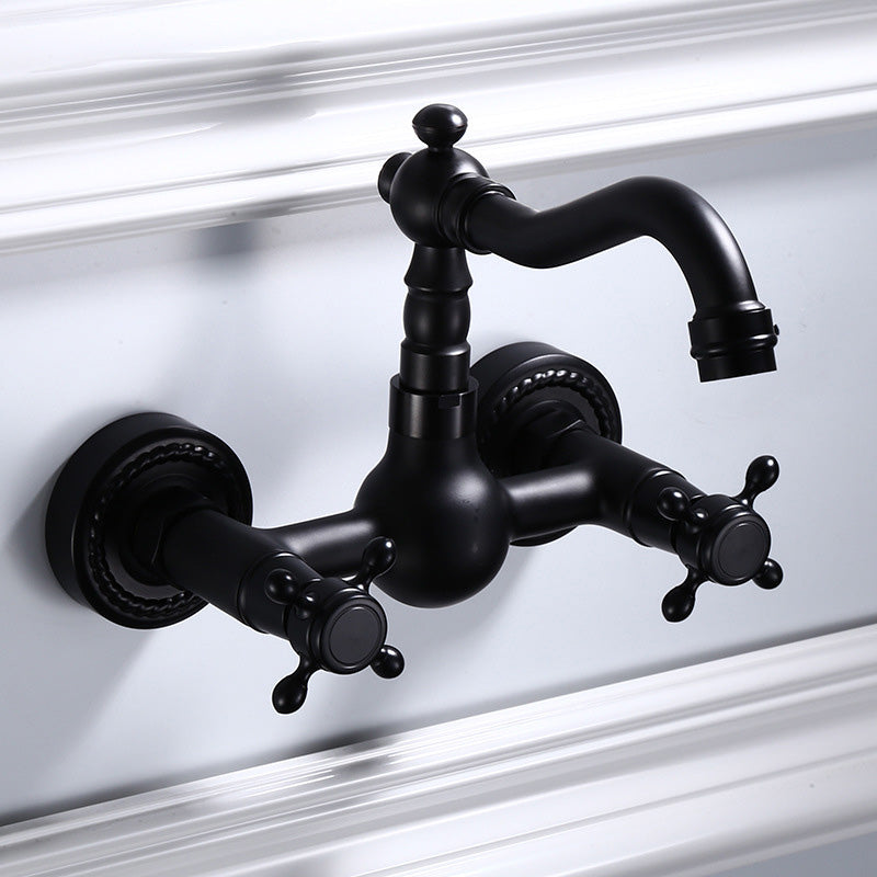 Kalsten | Black Wall-Mounted Bathroom Faucet American Classic Widespread Sink Faucet