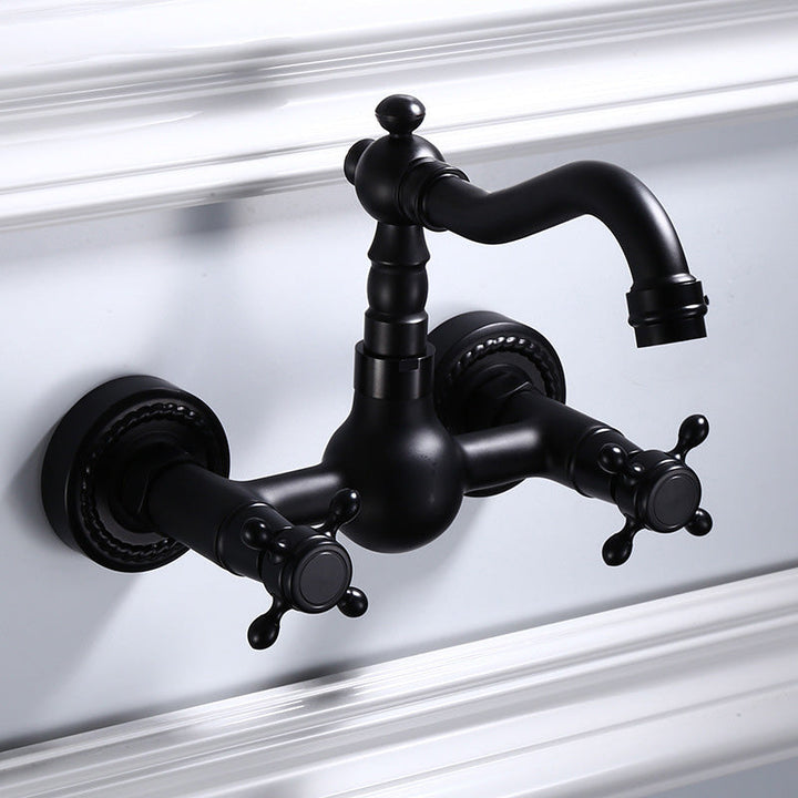 Kalsten | Black Wall-Mounted Bathroom Faucet American Classic Widespread Sink Faucet