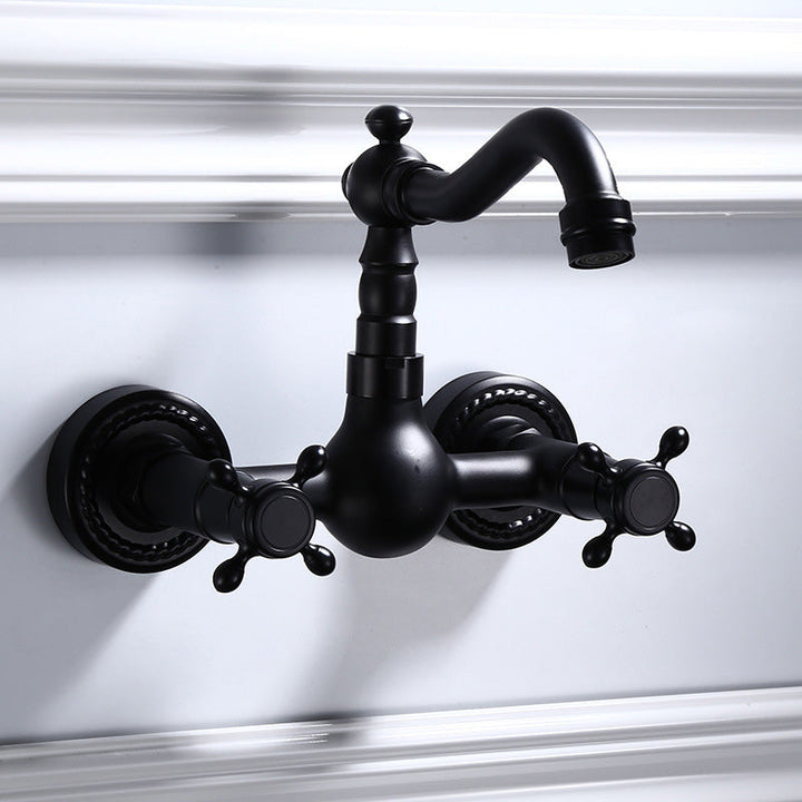 Kalsten | Black Wall-Mounted Bathroom Faucet American Classic Widespread Sink Faucet