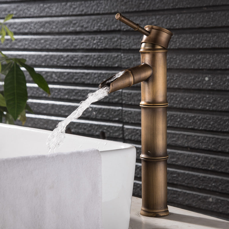BowLift | Farmhouse-style vessel sink bathroom faucet round brass faucet
