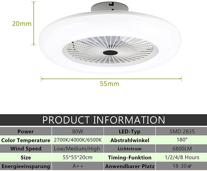 Ceiling fan with lighting 80W with remote control | Kalsten