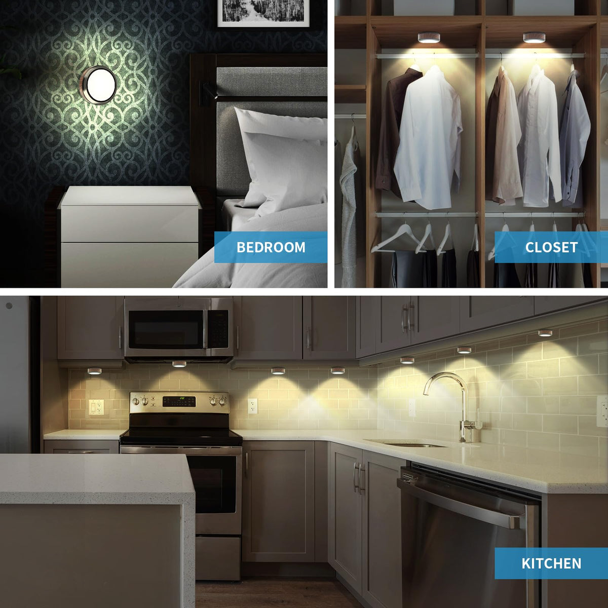 Skanto | Leastyle Remote Control LED Puck Lights, Dimmable Battery Operated Under Cabinet Lights - 6 Pack Natural White