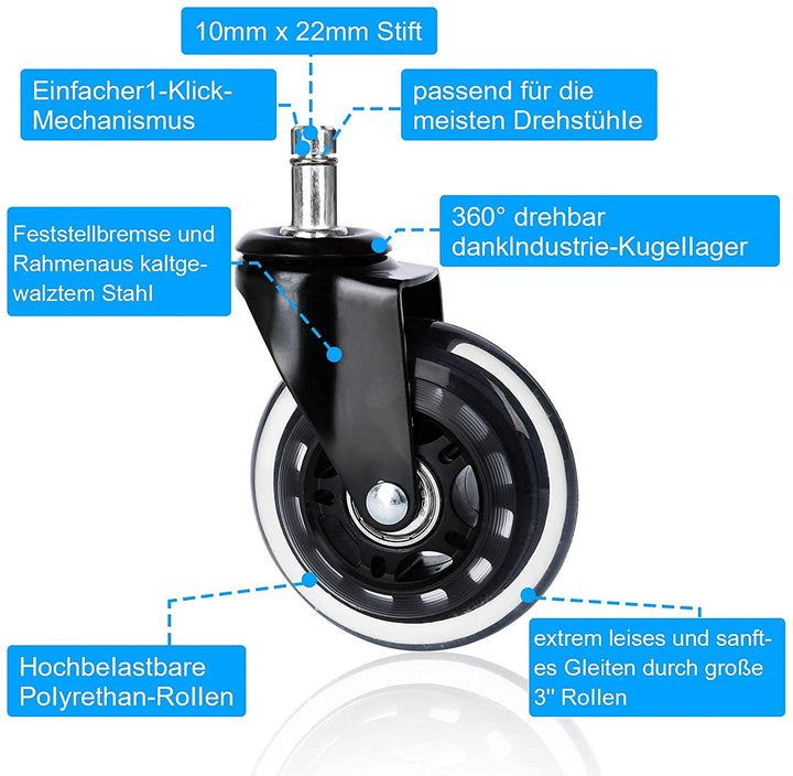 5X Set Heart Floor Rollers Office Chair Wheels | Kalsten