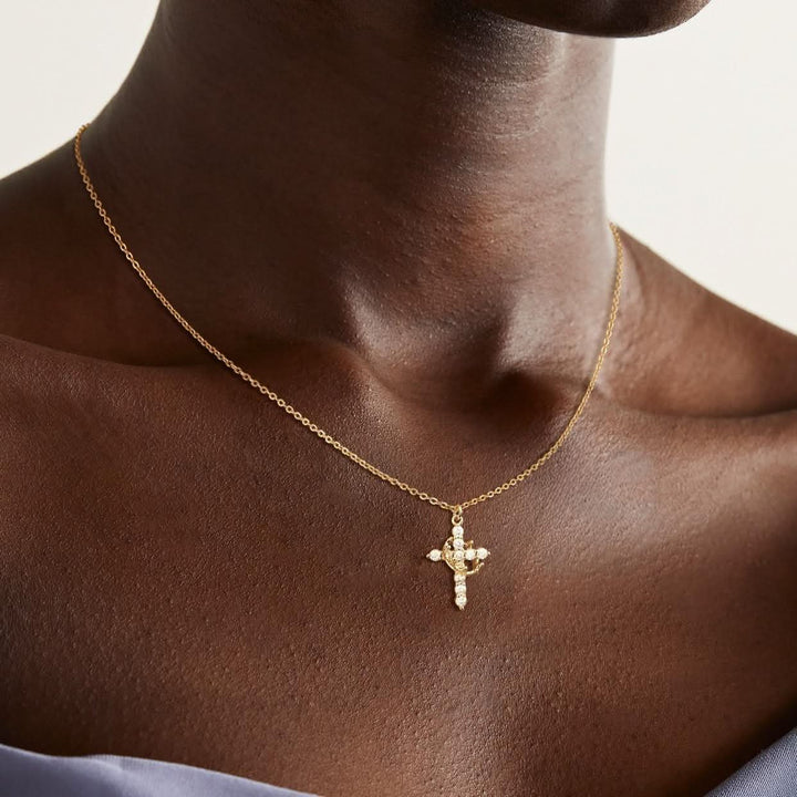 Kalsten | Elegant 18K Gold Cubic Zirconia Cross Necklace