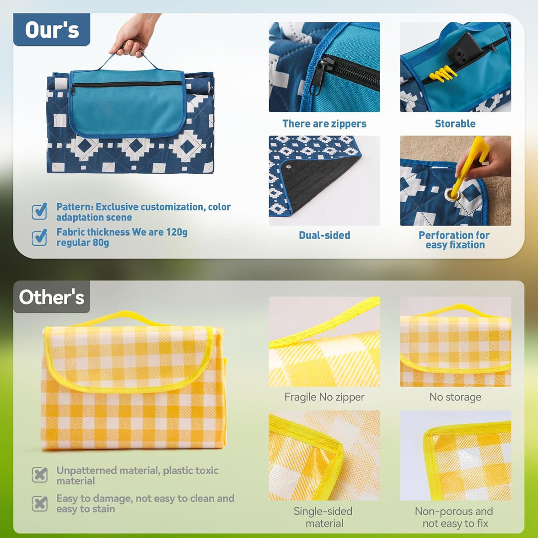 Kalsten | Extra Large Waterproof Picnic Blanket 200 × 200 cm with 3 Layers – MeadowRest