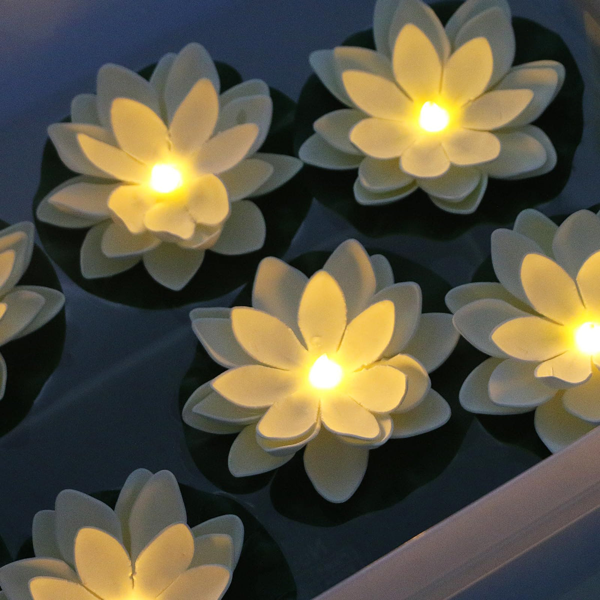 Skanto | Lacgo 12 Pcs Waterproof Floating Lotus Candle - Floating Flower Candle Battery Operated Water Activated Warm White Pool Flower Lamp Wedding, Anniversary, Garden Decoration