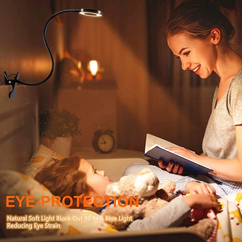 Clip-on Light - Reading lamp with 48 LEDs, 3 color modes and 10 brightness levels, eye protection and flexible gooseneck | Kalsten