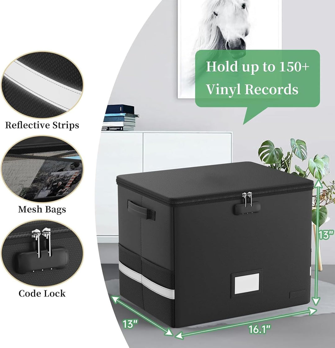Kalsten | Fireproof Record Storage Case – Waterproof Organizer for 150+ 12-Inch Records – Arcion