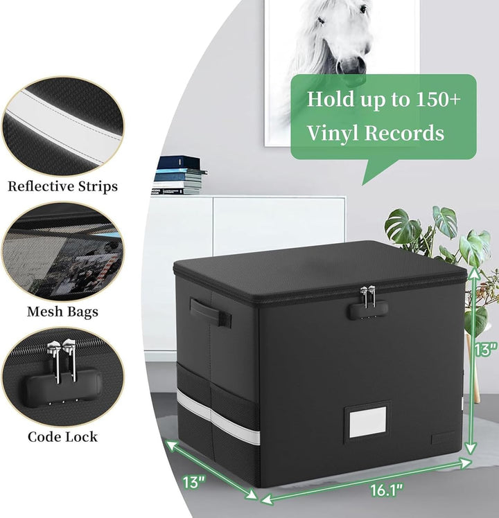 Kalsten | Fireproof Record Storage Case – Waterproof Organizer for 150+ 12-Inch Records – Arcion