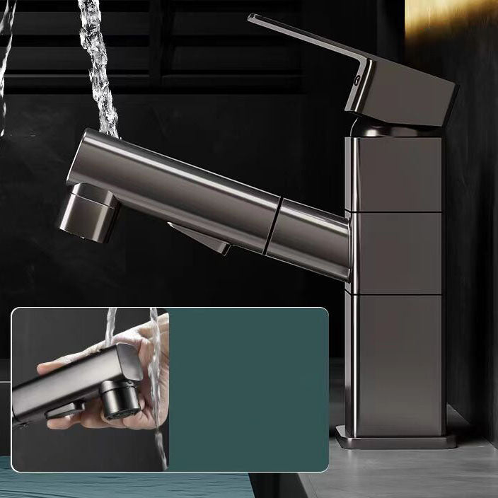 Bathroom vanity faucet with swivel spout, single-handle mixer with pull-out spray head