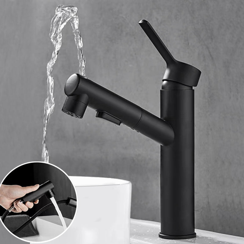 Bathroom vanity faucet with swivel spout, single-handle mixer with pull-out spray head