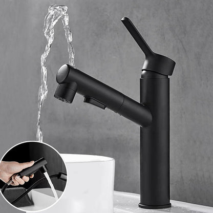 Bathroom vanity faucet with swivel spout, single-handle mixer with pull-out spray head
