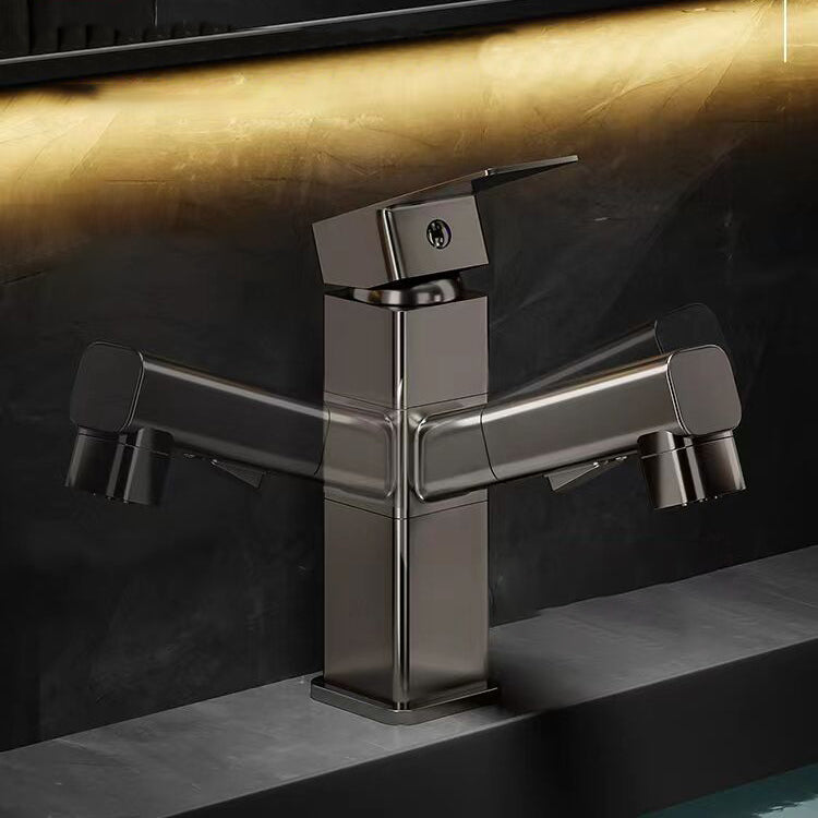 Bathroom vanity faucet with swivel spout, single-handle mixer with pull-out spray head