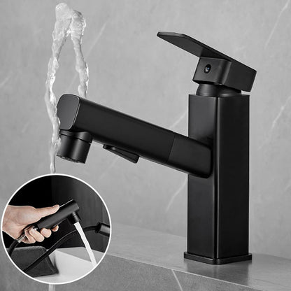Bathroom vanity faucet with swivel spout, single-handle mixer with pull-out spray head