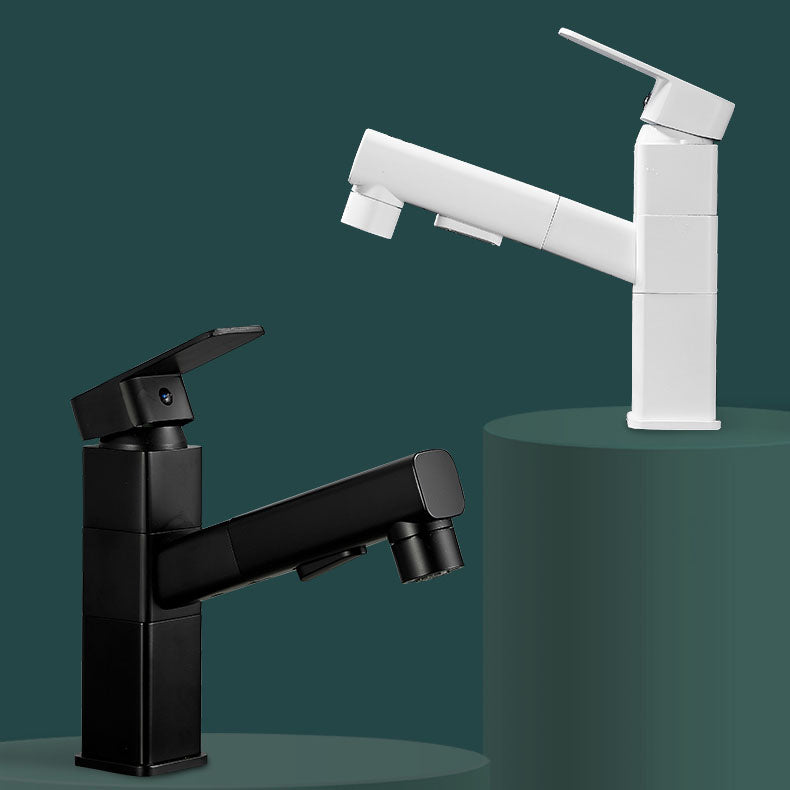 Bathroom vanity faucet with swivel spout, single-handle mixer with pull-out spray head