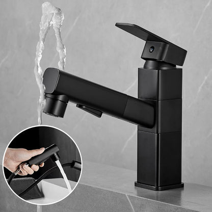 Bathroom vanity faucet with swivel spout, single-handle mixer with pull-out spray head