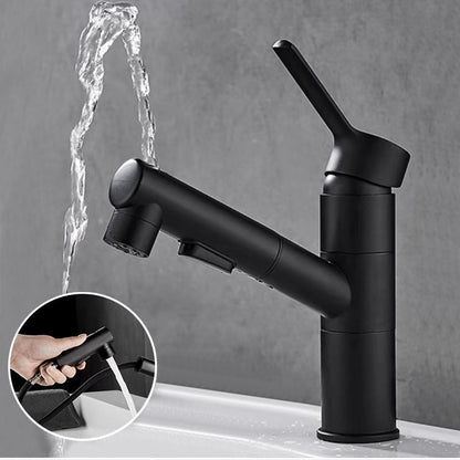 Bathroom vanity faucet with swivel spout, single-handle mixer with pull-out spray head