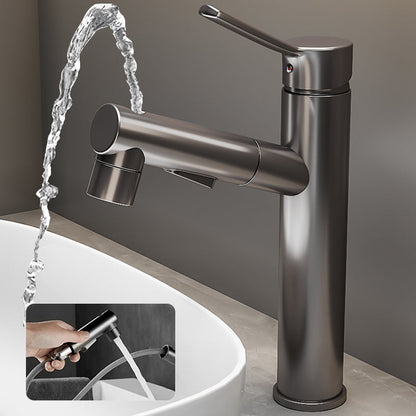 Bathroom vanity faucet with swivel spout, single-handle mixer with pull-out spray head