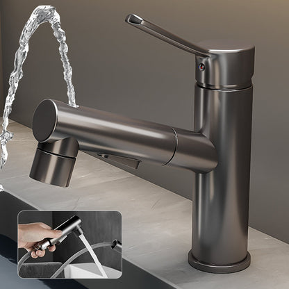 Bathroom vanity faucet with swivel spout, single-handle mixer with pull-out spray head