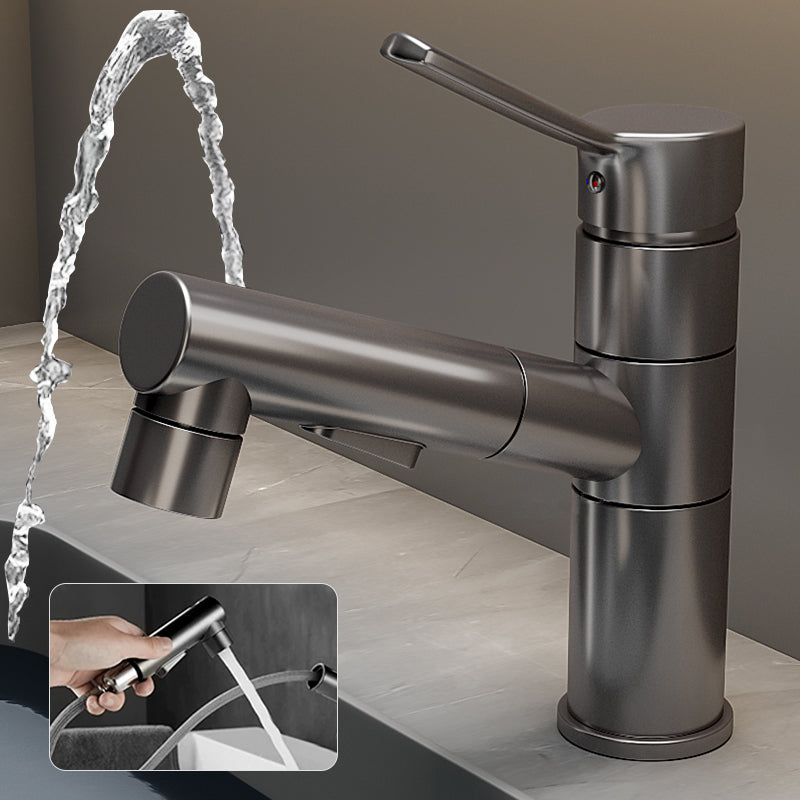 Bathroom vanity faucet with swivel spout, single-handle mixer with pull-out spray head
