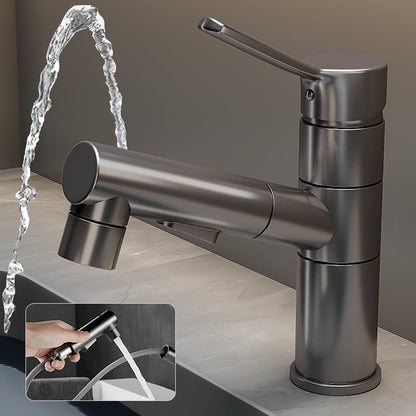 Bathroom vanity faucet with swivel spout, single-handle mixer with pull-out spray head