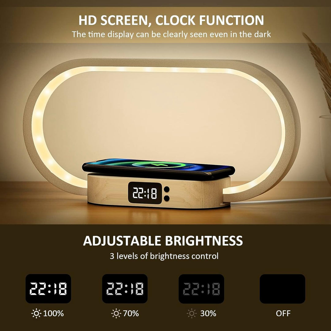 Wireless charging bedside lamp with clock – Lumora