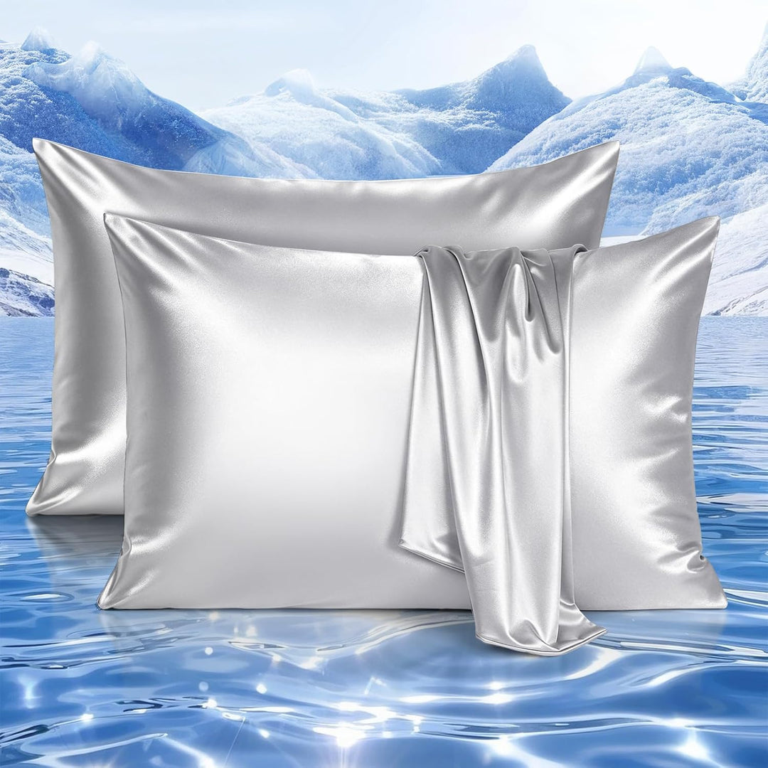 Cooling Pillowcases Q-max>0.5, 2-Pack, Soft & Hair-Friendly- Silver Gray | Kalsten
