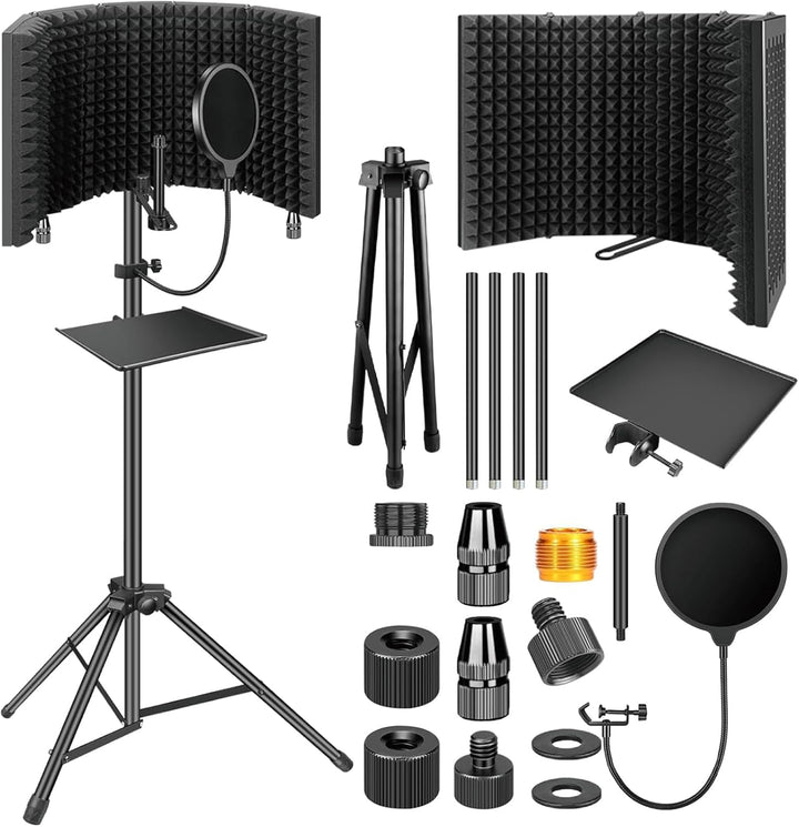 Kalsten | Triple-Layer Foldable Microphone Isolation Shield with Tripod Stand