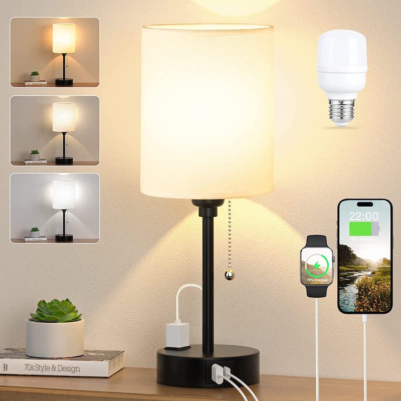 Elegant Table Lamp with Smart Charging Options and Three Colors Kalsten