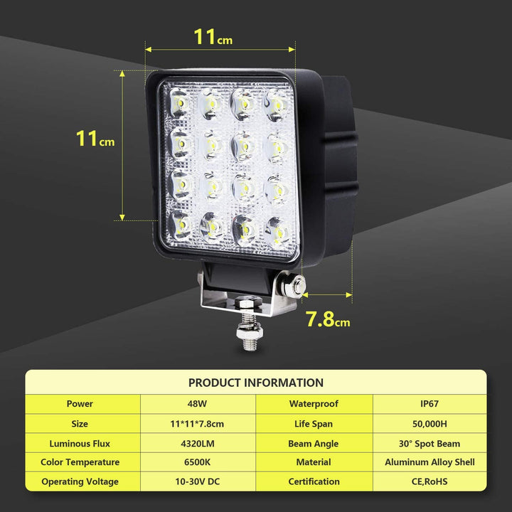 LED Work Spotlight 48W IP67 Reversing Light 2X-10X | Kalsten