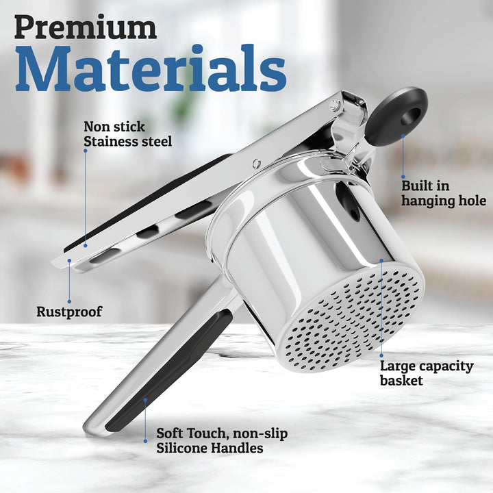 Kalsten | PureMasher Pro Stainless Steel Potato Masher 15oz | Extra Large Capacity | For Mashed Potatoes, Vegetables & Fruits | Lump-Free & Durable