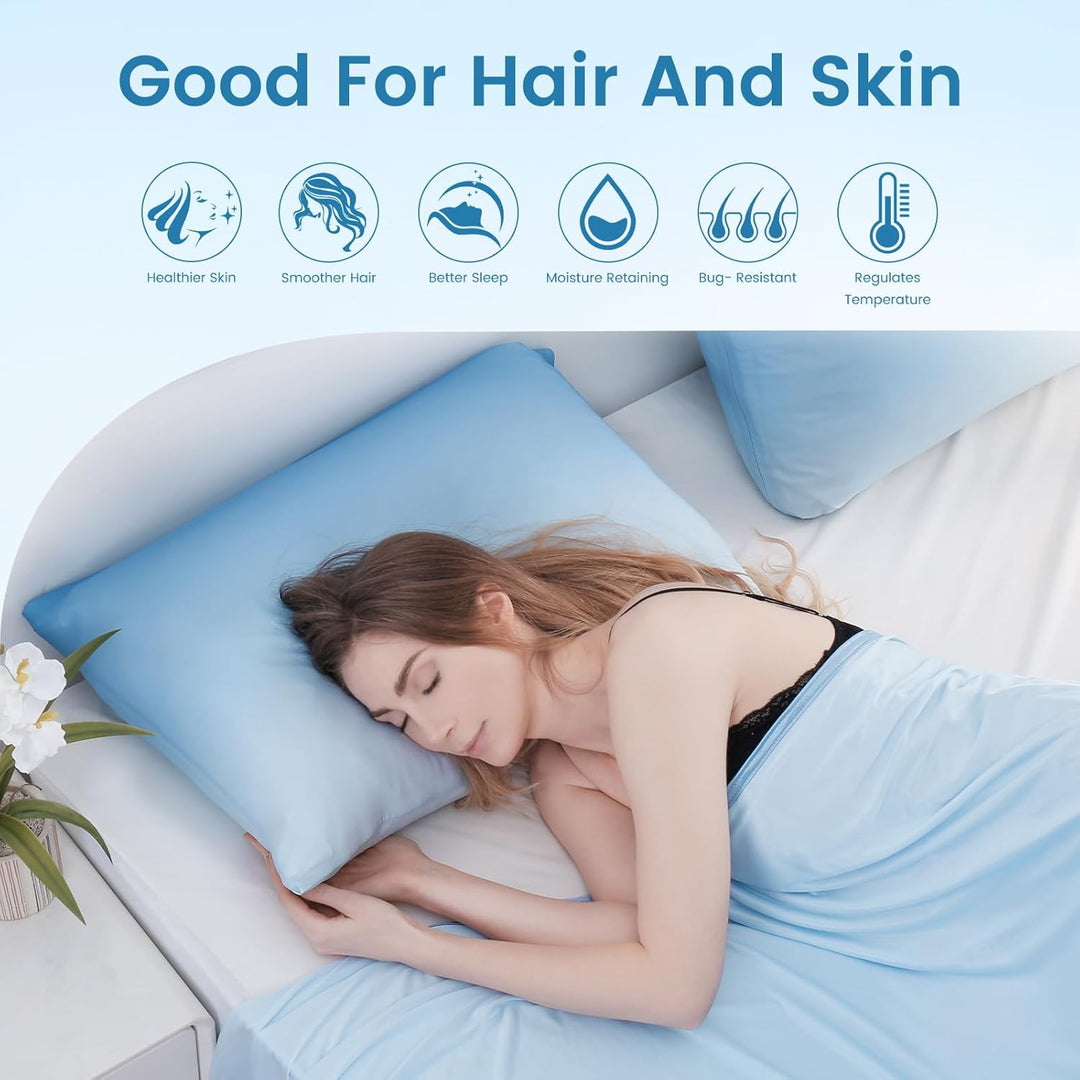 2 Pack Blue Cooling Pillowcases – Breathable, Soft, Skin & Hair Protecting | Kalsten