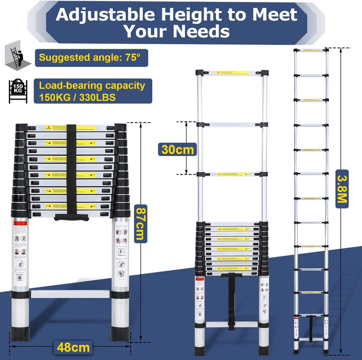 Telescopic Ladder Aluminum Load capacity up to 150kg 2.6m-5m | Kalsten
