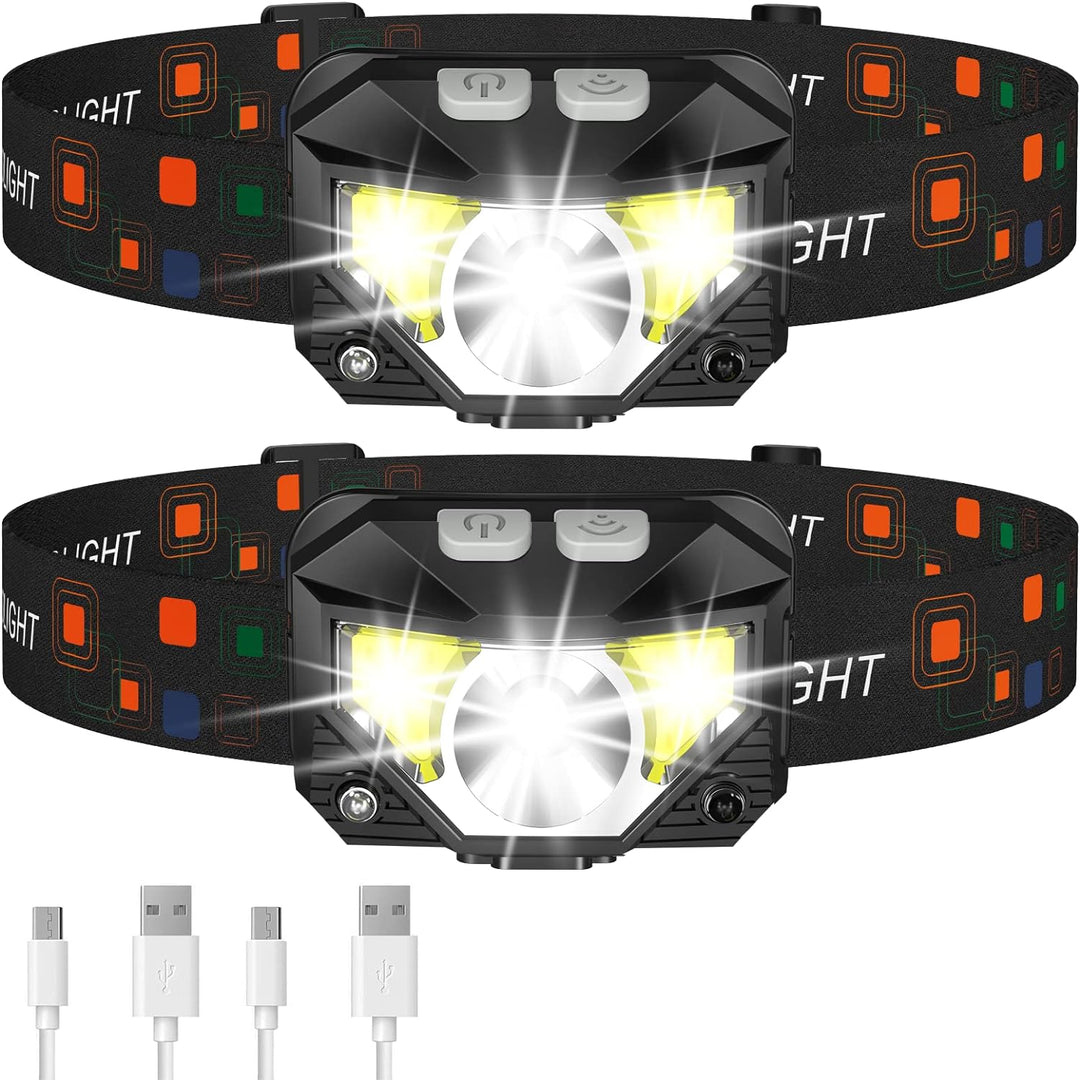 Rechargeable LED Headlamp with Motion Sensor – 2 Pack