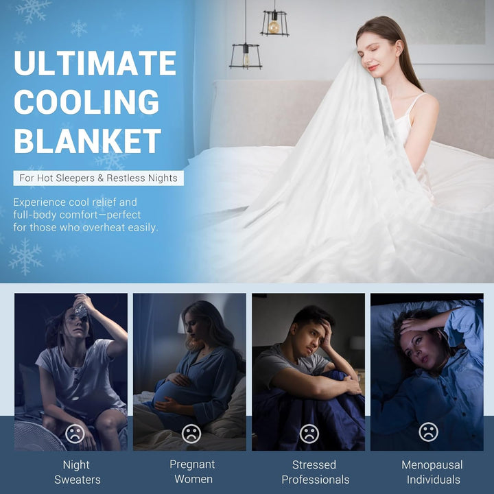 3.0 Cooling Fabric Q-max > 0.5 Ultra-Soft White Striped Blanket of White | Kalsten