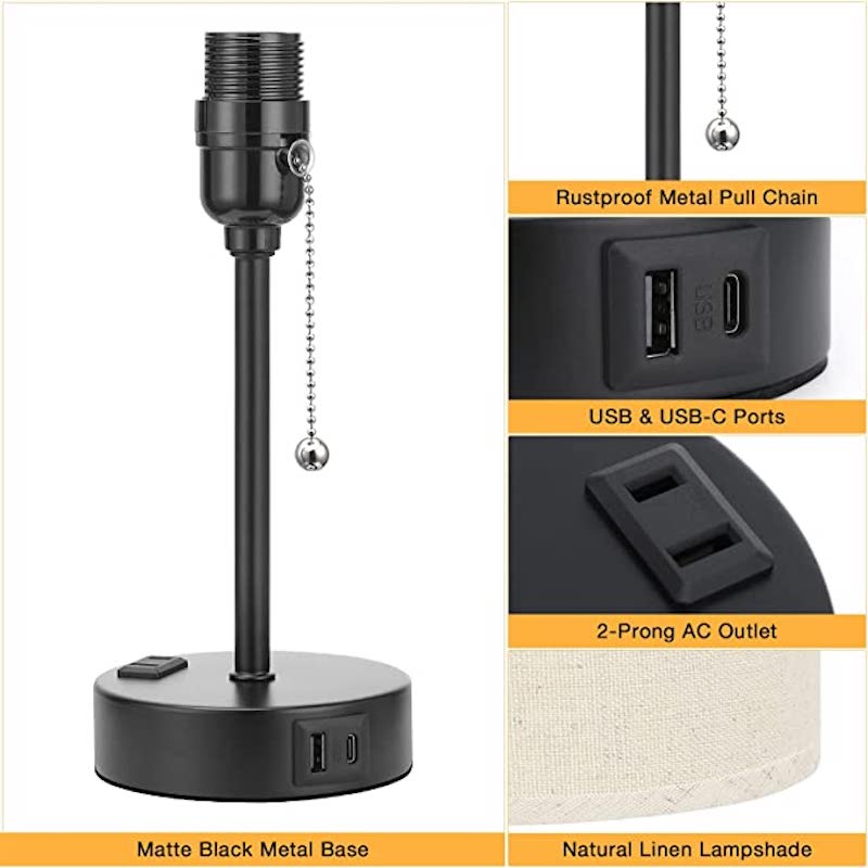 Elegant Table Lamp with Smart Charging Options and Three Colors Kalsten