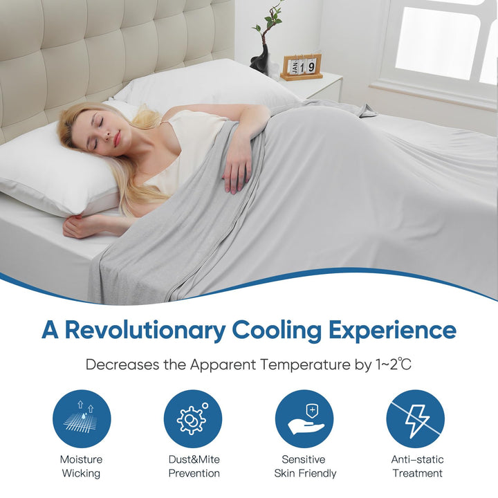 Cooling Blanket –   Q-Max>0.5, Lightweight Bamboo Fiber, Breathable & Soft, All-Season Cool Comfort | Kalsten