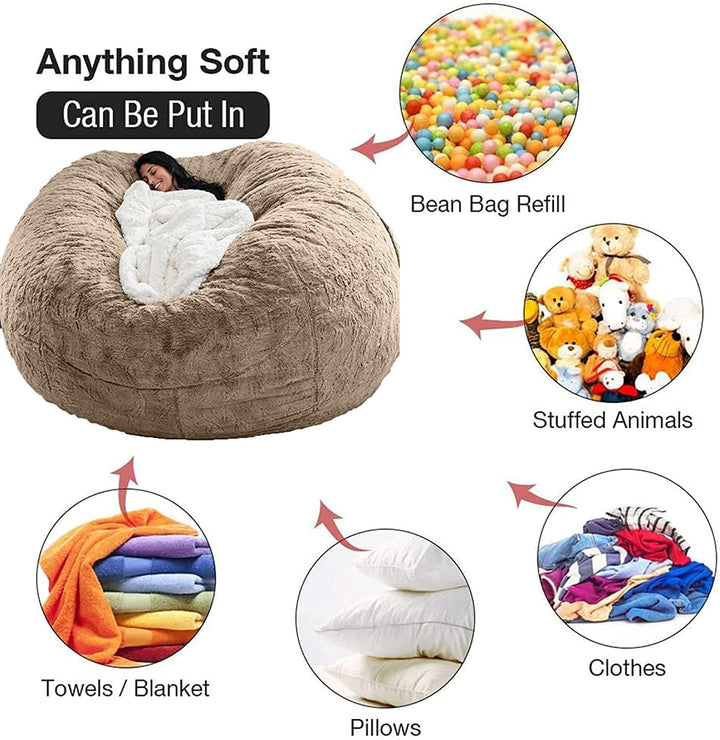 Kalsten | Giant 5ft Fluffy Faux Fur Bean Bag Cover – Ultra-Soft Lounge Sofa (Cover Only)
