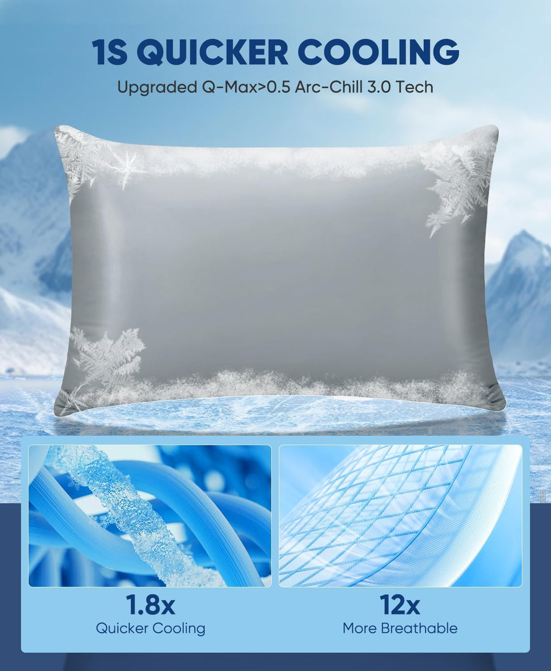 2-Pack Premium Silky Super Cooling Dark Gray Pillowcases –  Extreme Q-Max 0.5 | Kalsten